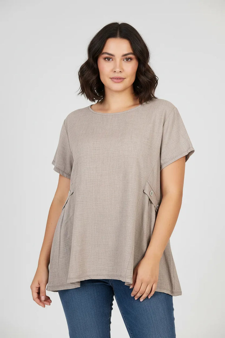 Дамска таупе блуза с къс ръкав - Plus Size - Natural Ease