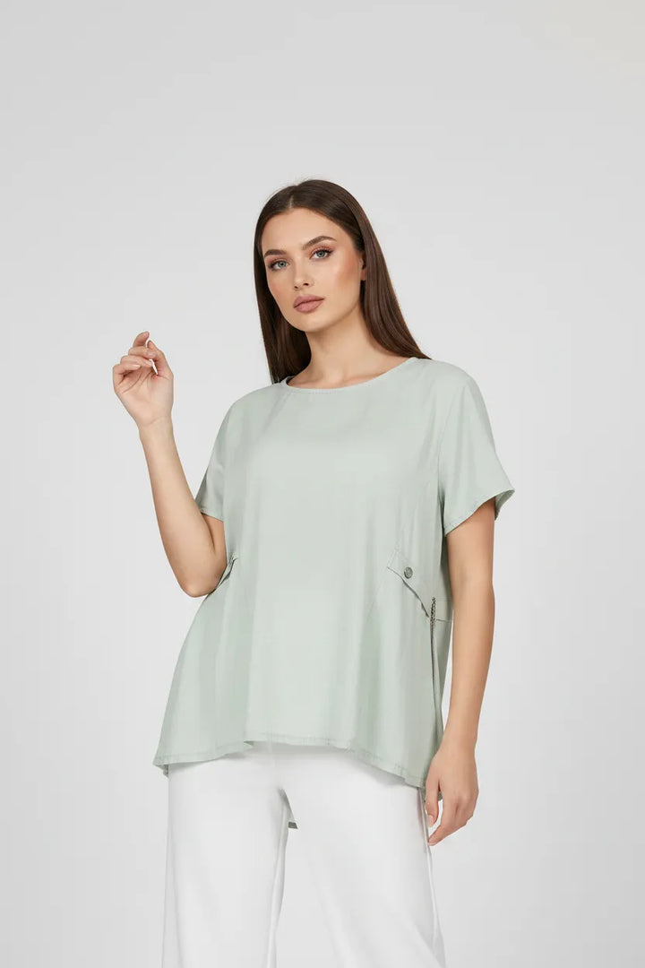 Дамска блуза с къс ръкав в резеда - Plus Size - Natural Ease