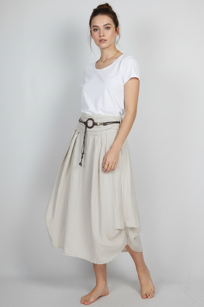 Светло бежова ленена пола с регулируема форма – Sand Linen Flow