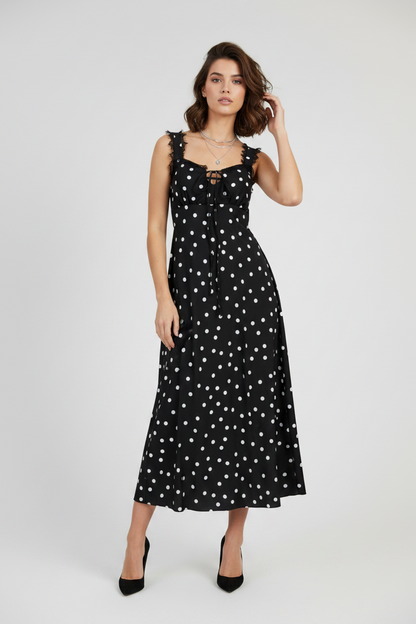 Дамска рокля на точки с дантелени презрамки – Polka Belle