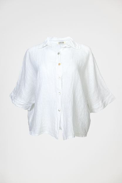 Дамска бяла ленена риза със свободна кройка – Pure Linen