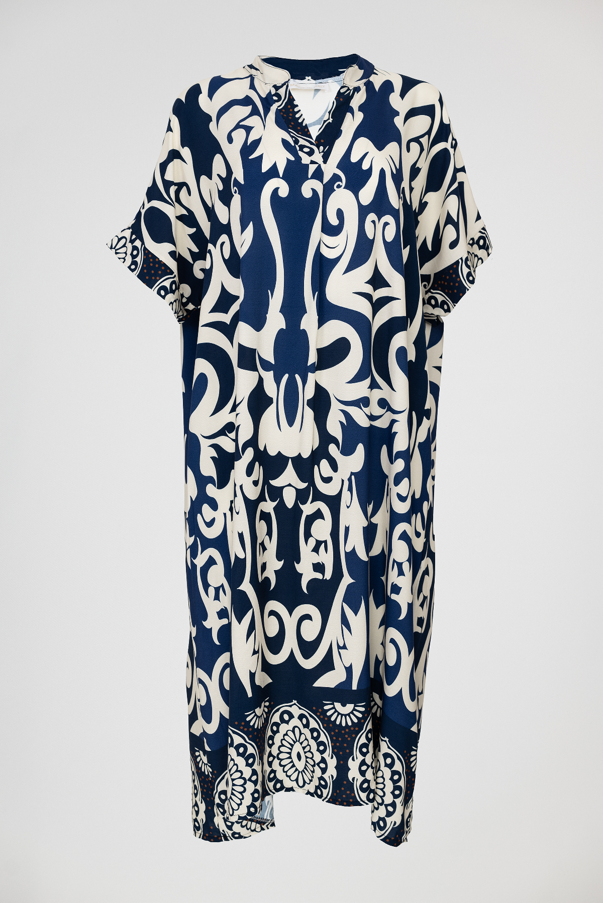 Права миди рокля в тъмносиньо с орнаменти - Plus size - Royal Blue