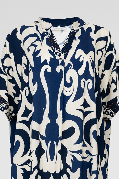 Права миди рокля в тъмносиньо с орнаменти - Plus size - Royal Blue