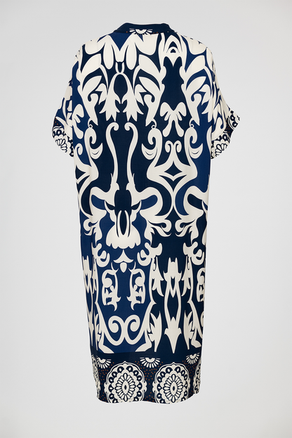 Права миди рокля в тъмносиньо с орнаменти - Plus size - Royal Blue