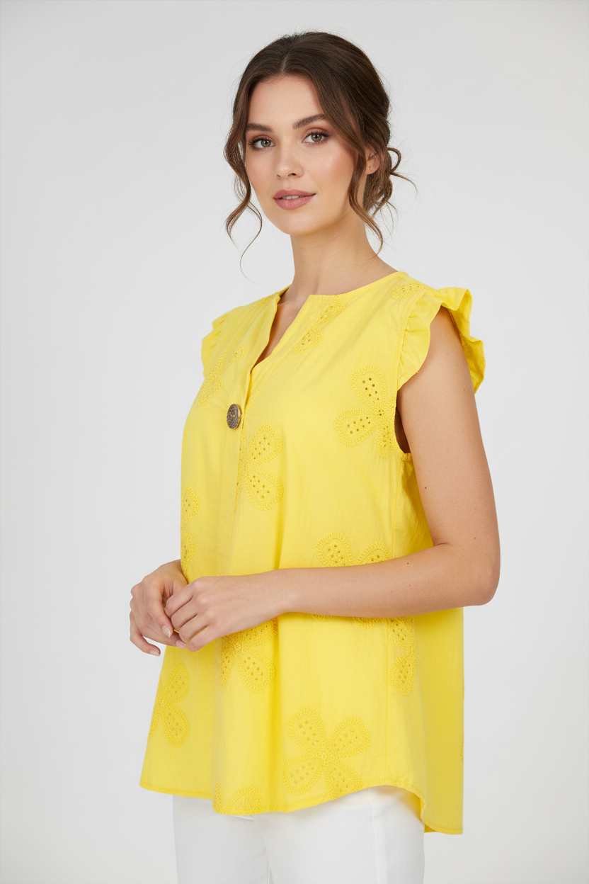 Дамска лятна риза без ръкави с флорална бродерия - Sunlight