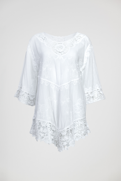 Дамска бяла памучна блуза с дантела – Pure Lace
