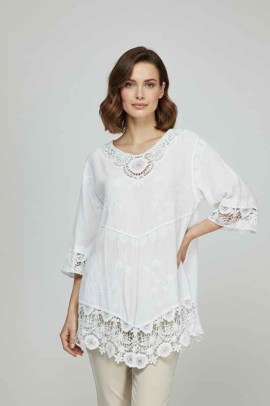 Дамска бяла памучна блуза с дантела – Pure Lace