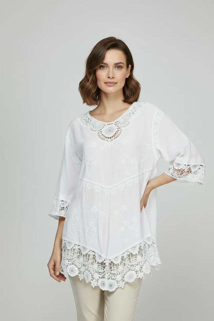 Дамска бяла памучна блуза с дантела – Pure Lace