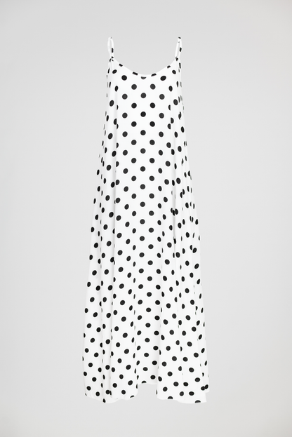 Бяла рокля на точки с презрамки  – Ivory Dots
