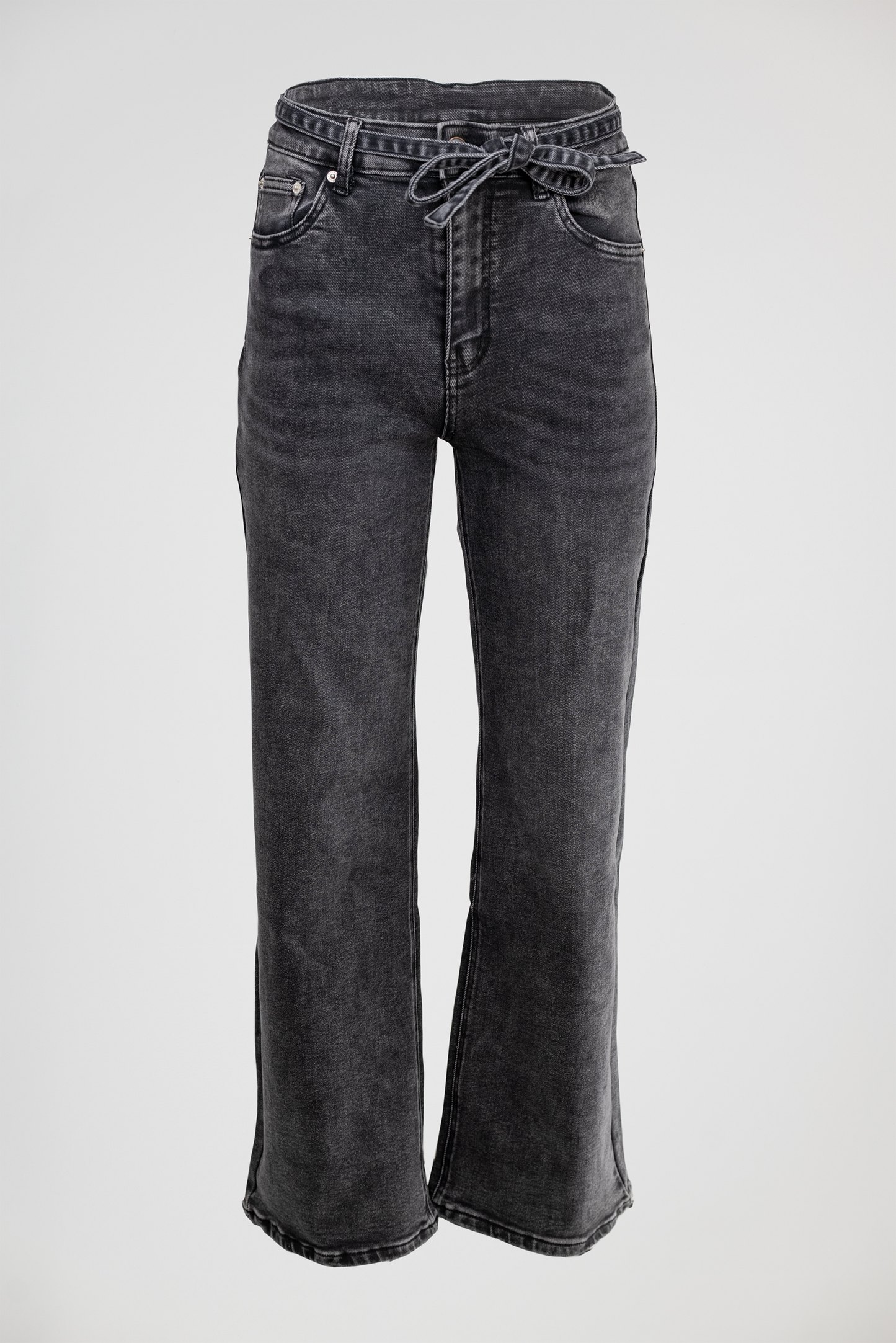 Дамски черни дънки с широк крачол и колан – Noir Wide Denim