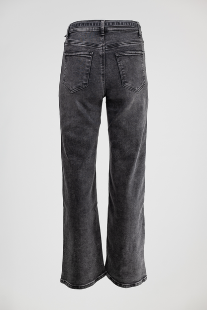 Дамски черни дънки с широк крачол и колан – Noir Wide Denim