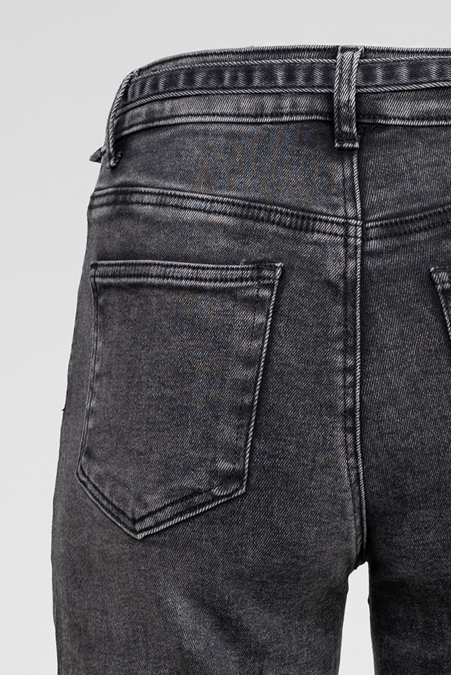 Дамски черни дънки с широк крачол и колан – Noir Wide Denim