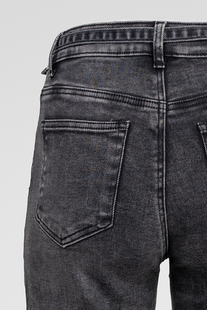 Дамски черни дънки с широк крачол и колан – Noir Wide Denim