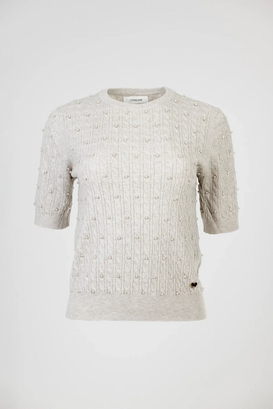 Дамска фина плетена блуза с къс ръкав в екрю – Pearl Knit