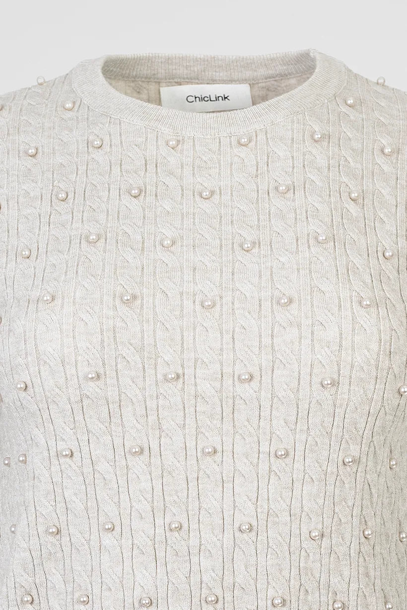 Дамска фина плетена блуза с къс ръкав в екрю – Pearl Knit