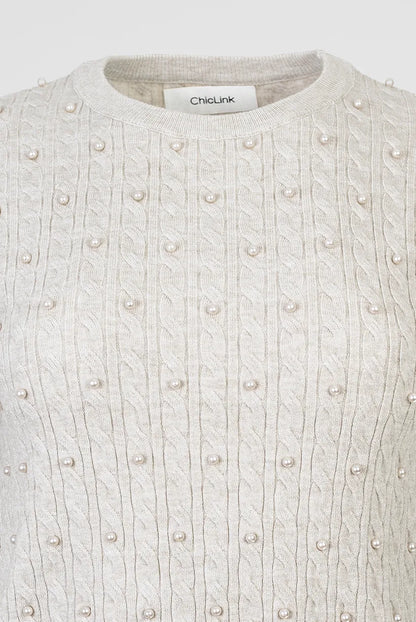 Дамска фина плетена блуза с къс ръкав в екрю – Pearl Knit