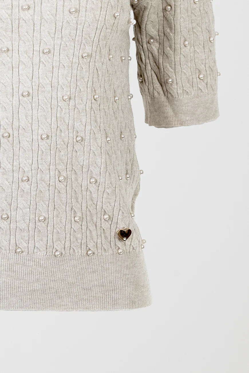 Дамска фина плетена блуза с къс ръкав в екрю – Pearl Knit
