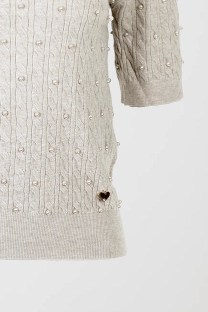 Дамска фина плетена блуза с къс ръкав в екрю – Pearl Knit