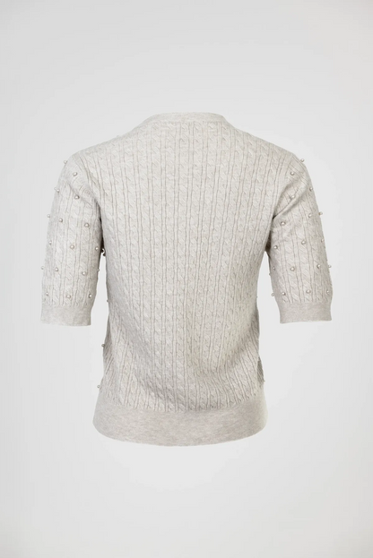 Дамска фина плетена блуза с къс ръкав в екрю – Pearl Knit