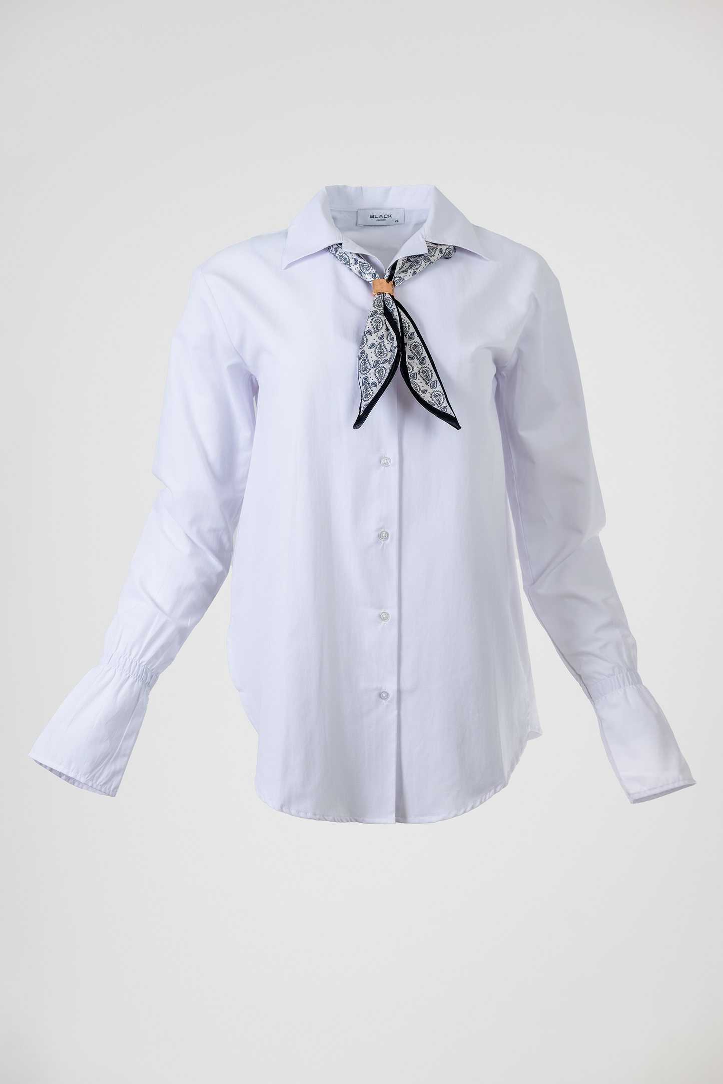 Дамска бяла памучна риза с шалче – White Scarf Shirt