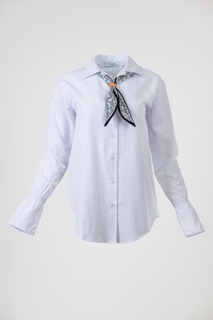 Дамска бяла памучна риза с шалче – White Scarf Shirt