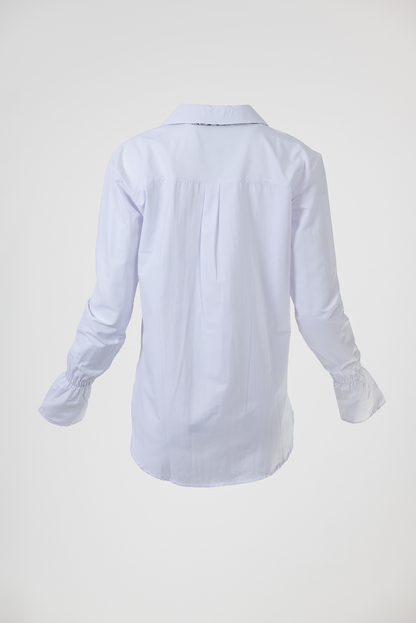 Дамска бяла памучна риза с шалче – White Scarf Shirt