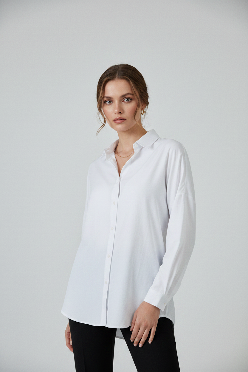 Дамска бяла памучна риза с класическа кройка – Pure White Shirt