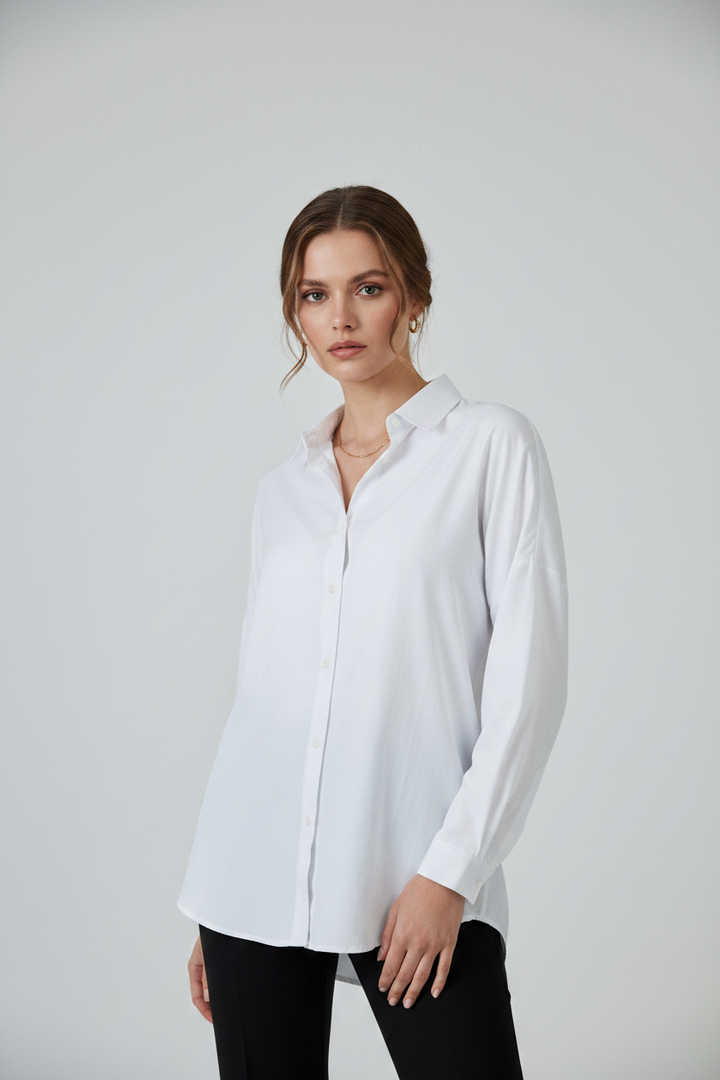 Дамска бяла памучна риза с класическа кройка – Pure White Shirt