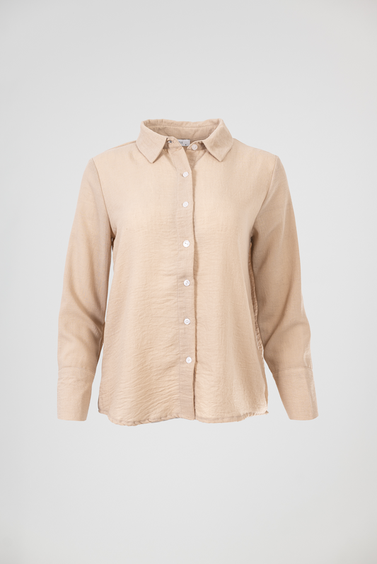 Дамска бежова риза със свободна кройка – Soft Sand Shirt