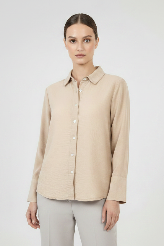 Дамска бежова риза със свободна кройка – Soft Sand Shirt