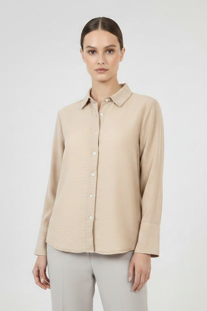 Дамска бежова риза със свободна кройка – Soft Sand Shirt