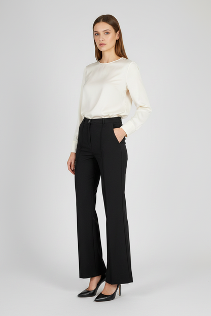 Черен дамски палацо панталон с широк крачол – Black Tailored Palazzo