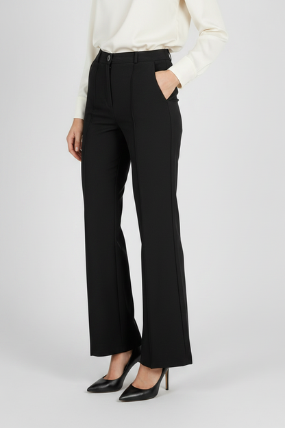 Черен дамски палацо панталон с широк крачол – Black Tailored Palazzo