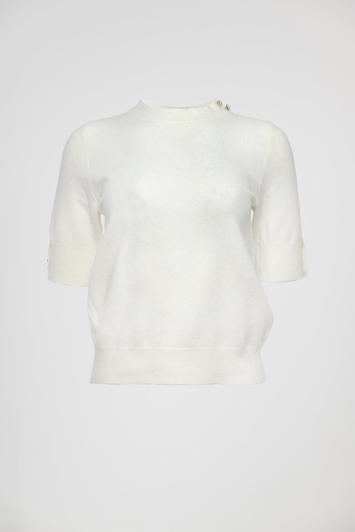 Дамска фина плетена блуза в екрю - Ivory Button Knit