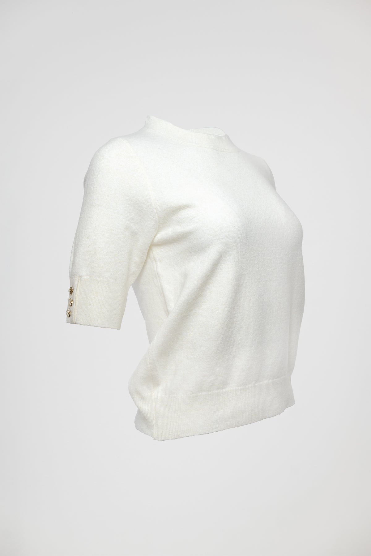 Дамска фина плетена блуза в екрю - Ivory Button Knit