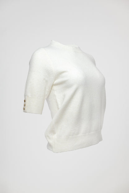 Дамска фина плетена блуза в екрю - Ivory Button Knit