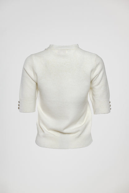 Дамска фина плетена блуза в екрю - Ivory Button Knit