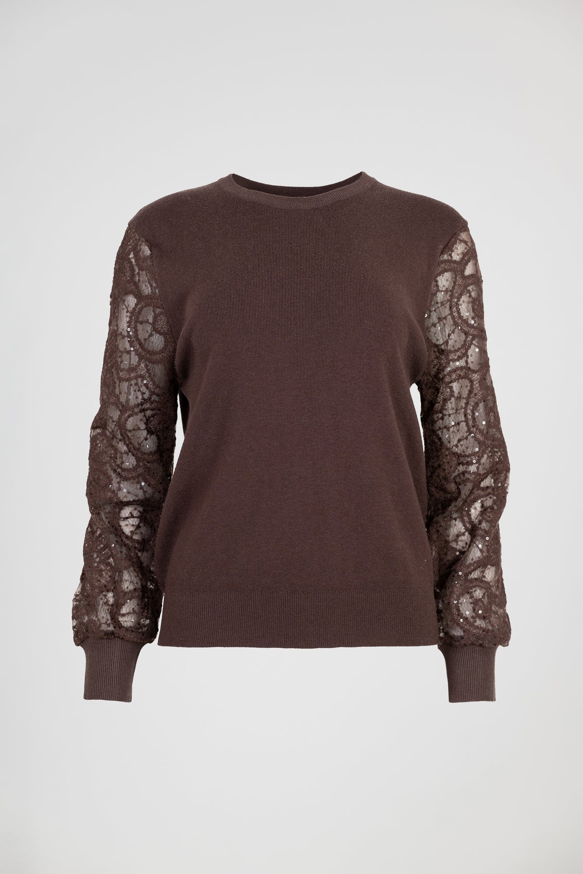 Дамска блуза фино плетиво с дантелени ръкави – Cocoa Lace Knit