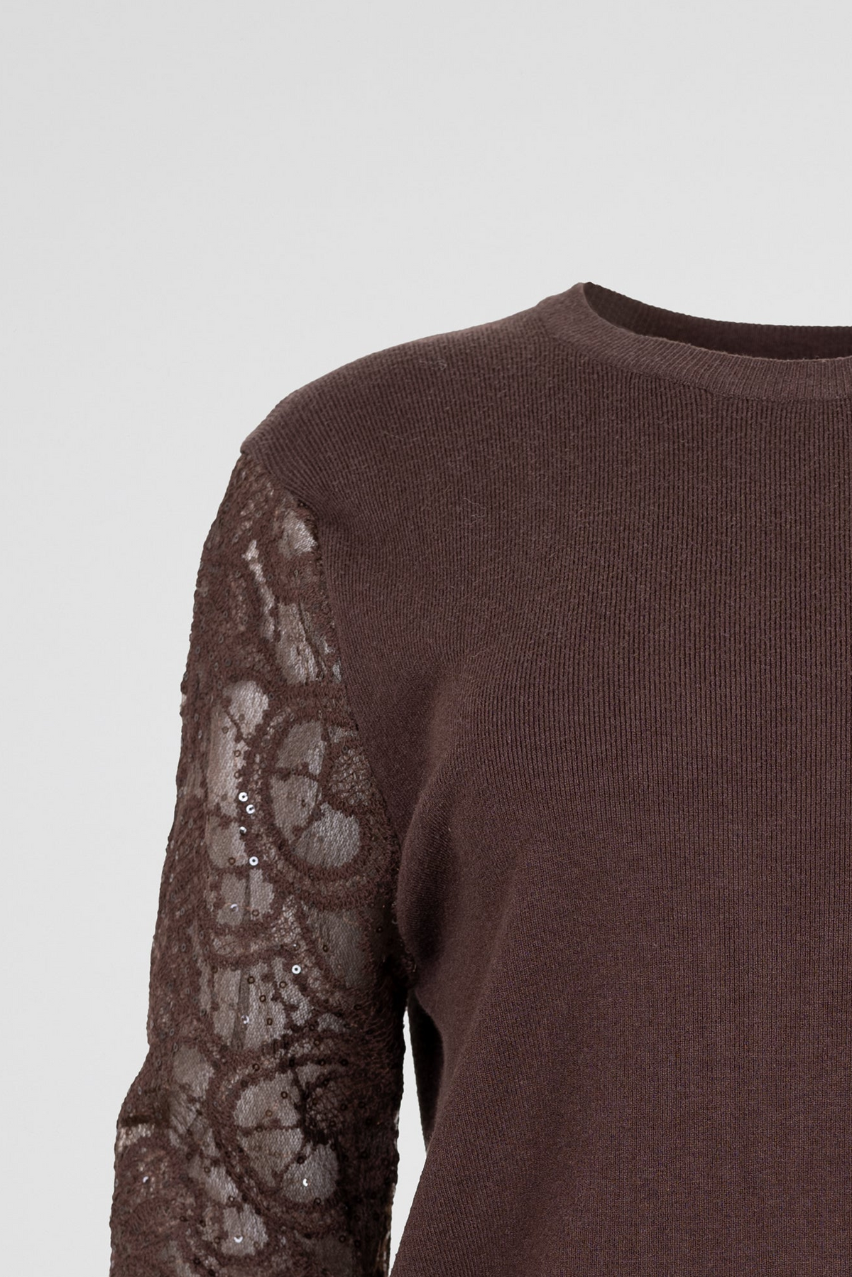 Дамска блуза фино плетиво с дантелени ръкави – Cocoa Lace Knit
