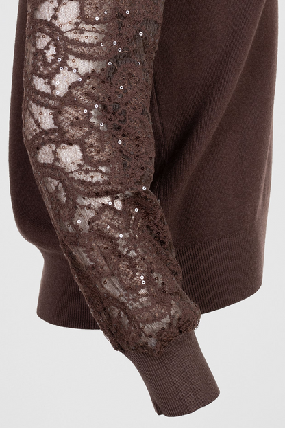 Дамска блуза фино плетиво с дантелени ръкави – Cocoa Lace Knit