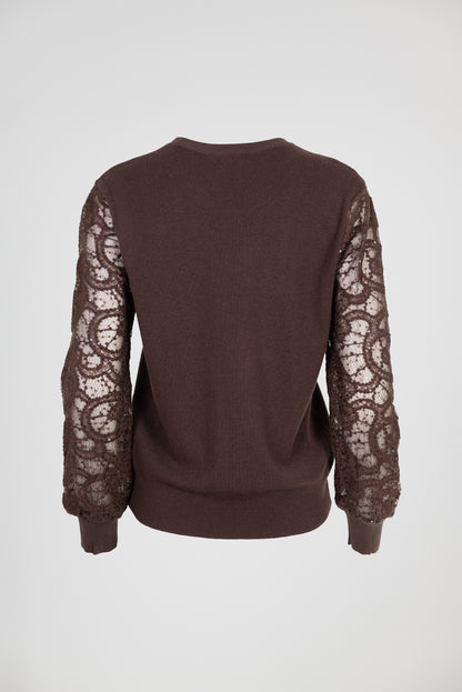 Дамска блуза фино плетиво с дантелени ръкави – Cocoa Lace Knit