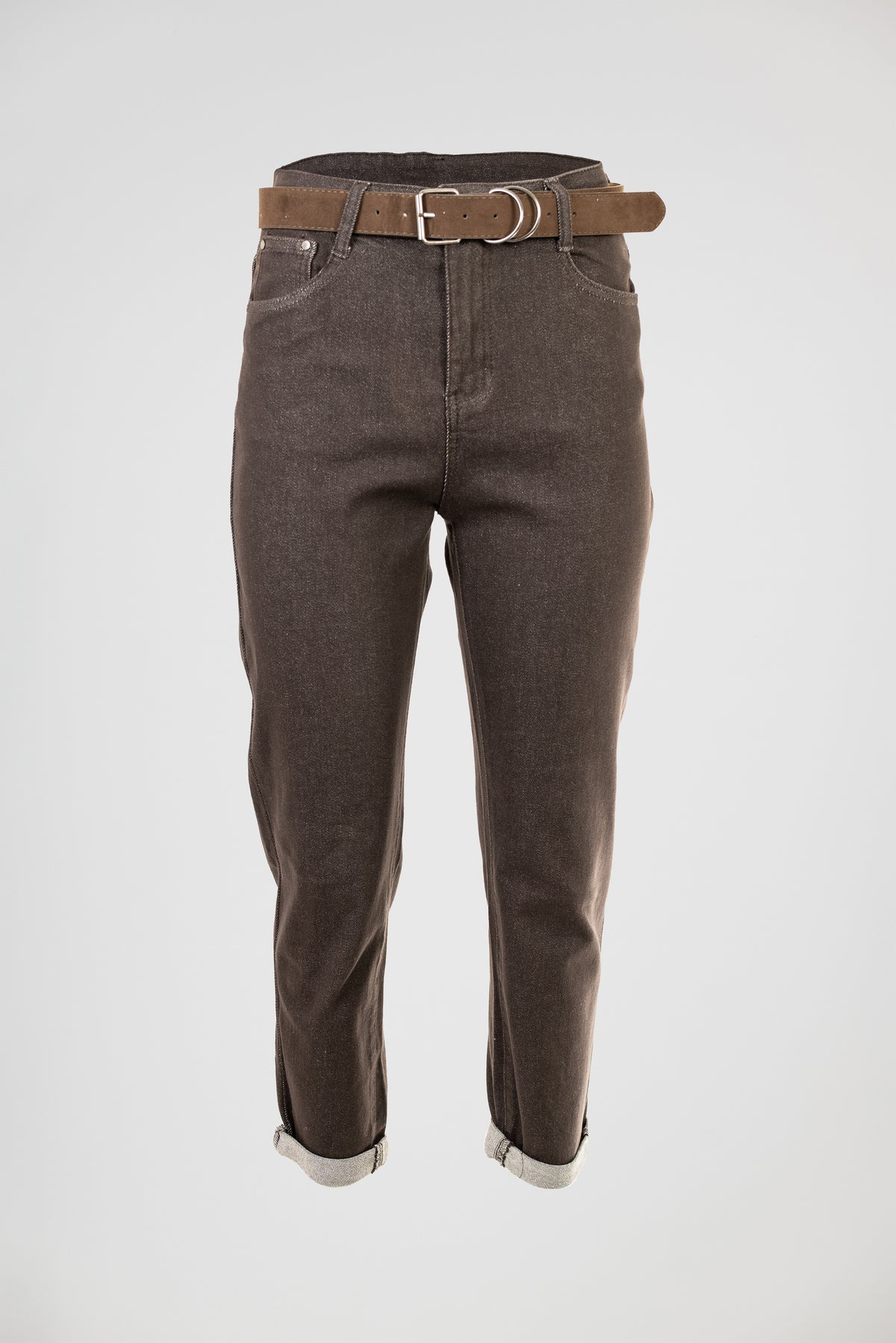 Дамски кафяви дънки -еластични с висока талия – Mocha Straight Denim