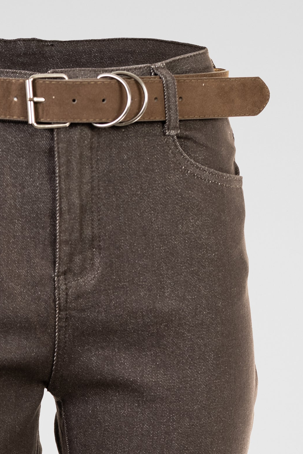 Дамски кафяви дънки -еластични с висока талия – Mocha Straight Denim