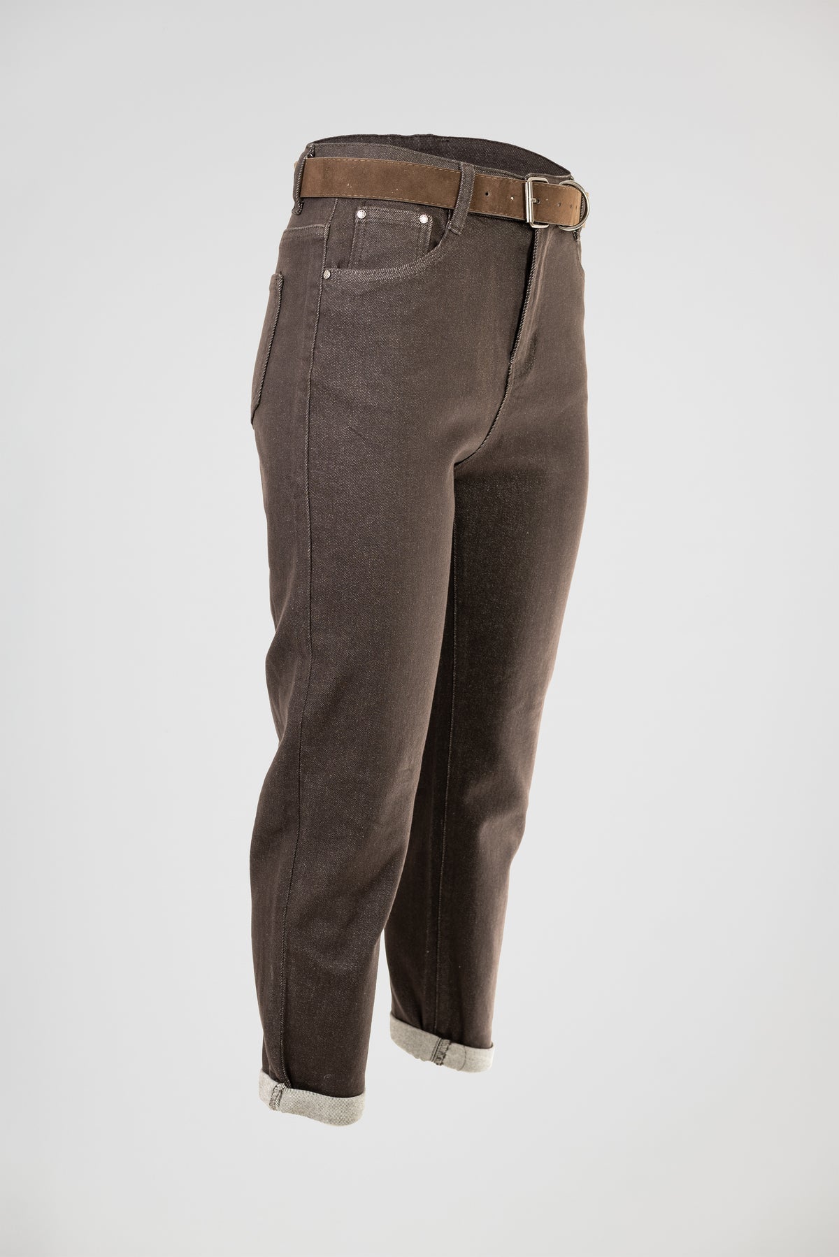 Дамски кафяви дънки -еластични с висока талия – Mocha Straight Denim