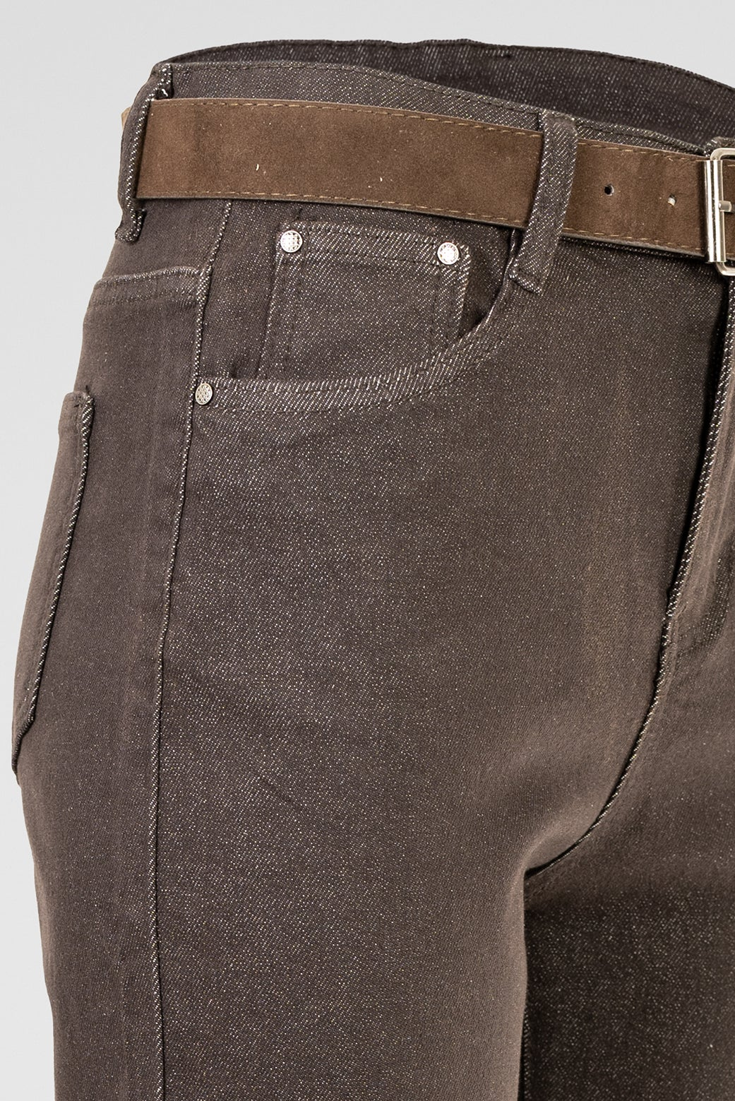 Дамски кафяви дънки -еластични с висока талия – Mocha Straight Denim
