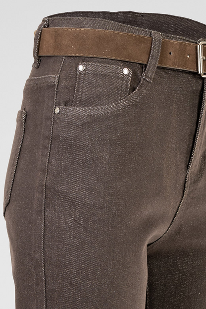 Дамски кафяви дънки -еластични с висока талия – Mocha Straight Denim