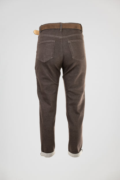 Дамски кафяви дънки -еластични с висока талия – Mocha Straight Denim