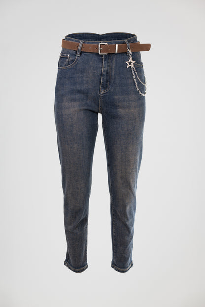 Дамски дънки с висока талия и ръждив ефект – Urban Chain Denim