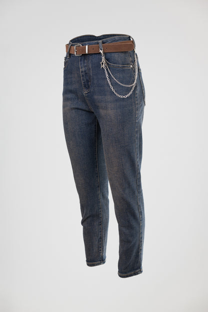 Дамски дънки с висока талия и ръждив ефект – Urban Chain Denim