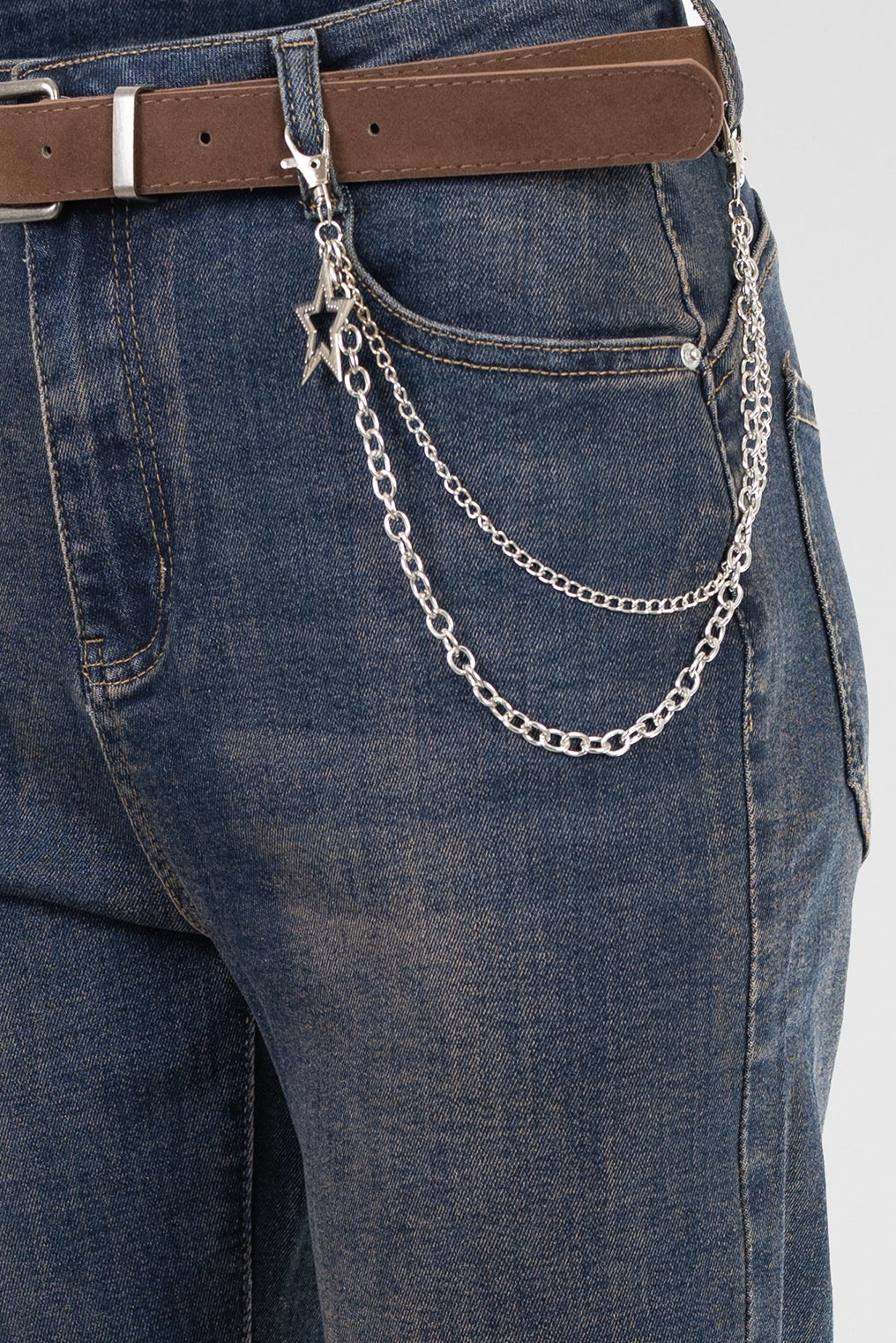 Дамски дънки с висока талия и ръждив ефект – Urban Chain Denim
